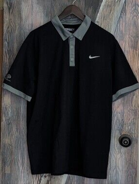 Nike Golf Tour Performance Dri-FIT Polo Shirt Black Gray Large Woodland Logo